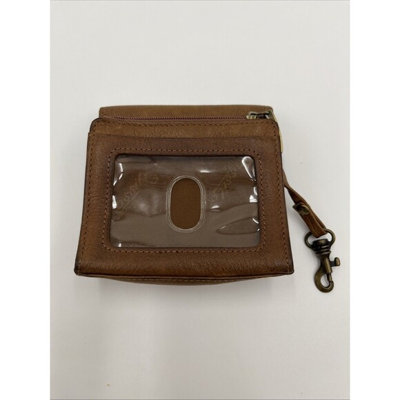 Vintage Fossil Brown Leather Tri-Fold Wallet w/ Zippered Coin Pocket - Picture 2 of 5